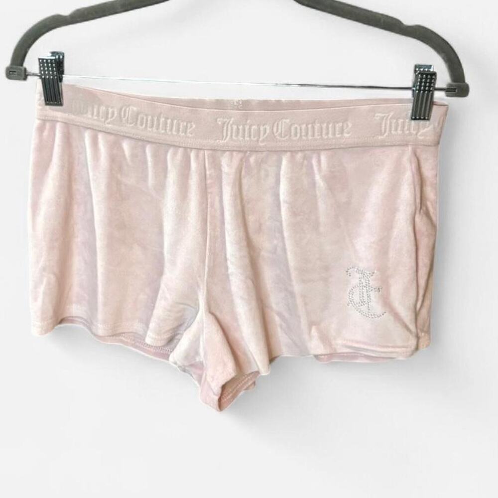 Juicy Couture Pale Pink Velour Rhinestone Logo Lounge Shorts - Size Small